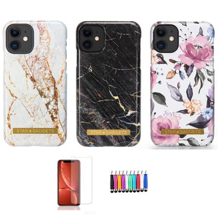 iPhone 11 - Kotelosuoja Kukka / Marmori Svart