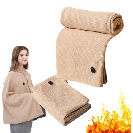 ING Oppvarmet Skulderkåpe for Kvinner, Tre Temperaturinnstillinger, Justerbar Glidelås, Lommedesign, Vaskbar, Khaki, Power Bank Ikke Inkludert