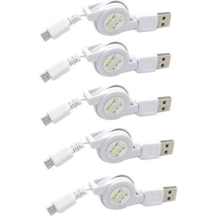 5-pack Micro USB till USB Retraktil Synk- och Laddningskabel