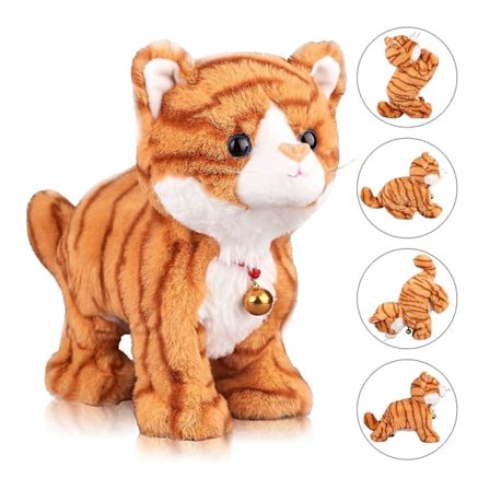 Mønstret grå robotkat plystofte kat legetøj interaktiv kat, miav killing touch control, elektro