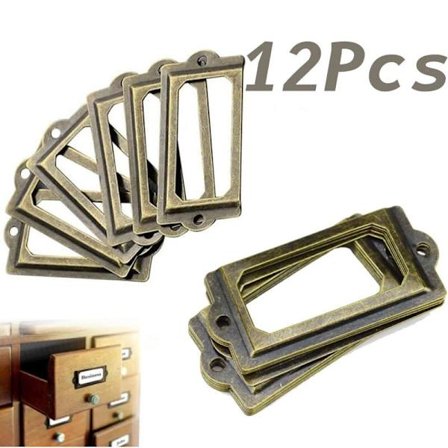 12 kpl Antiikki Messinki Laatikon Nimikyltti, Huonekalujen Kahva, Huonekalujen Kaapin Laatikko, Metallinen Vetokahva Tiedostonpidike