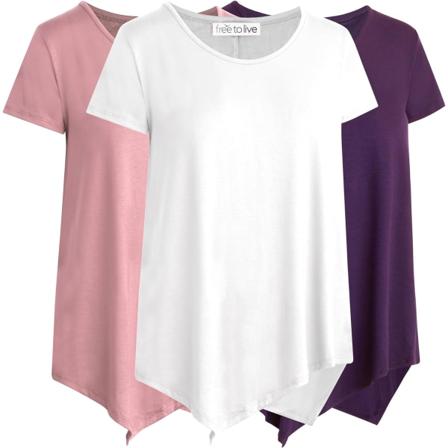 e to Live 3-pack asymmetriska toppar för kvinnor, eleganta, lediga, kortärmade skjortor, flytande, löst sittande tunika att bära med leggings, lila, 