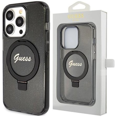 Guess Ring Stand Script Glitter MagSafe-deksel til iPhone 13 Pro Max - Svart