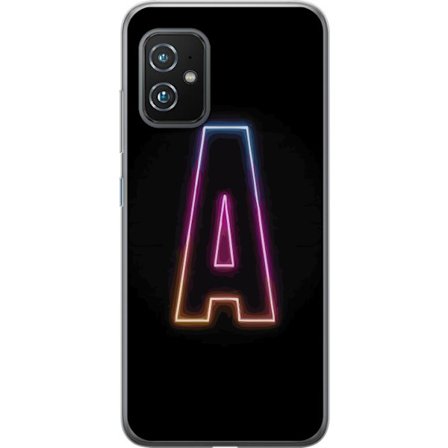 Kompatibel Mobilcover til Asus Asus Zenfone 8 Minimalistisk neonbogstav A i regnbuefarvet lys mod sort baggrund i moderne typografisk stil
