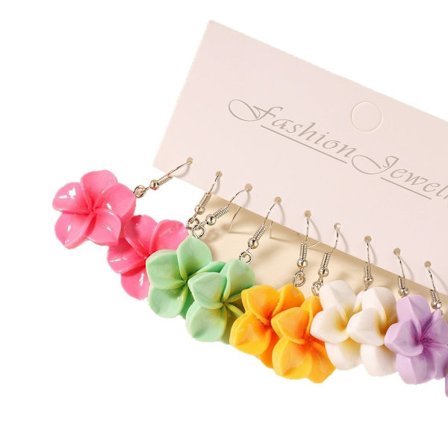 Sæt med fem par resin blomsterøreringe, velegnet til Valentinsdag som gave til kæreste