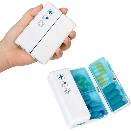 2-pak magnetisk sammenklappelig pilleæske, 7 rum bærbar pilleopbevaringsæske, til rejser