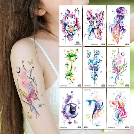 Paket med 12 ark tillfälliga tatueringar