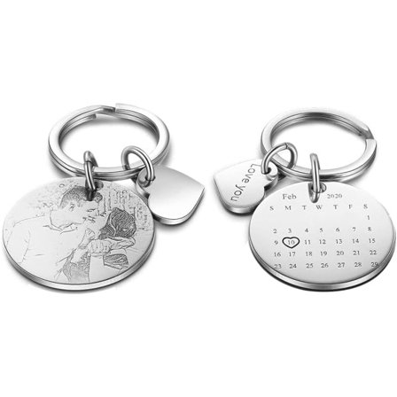 Personlig nøkkelring Gravering Navn Kalender Dato Foto Tekst Ste IC