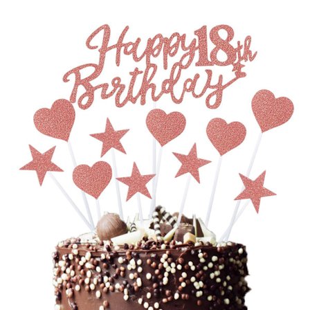 Grattis på födelsedagen Tårta Topper Ålder Antal Party Banner Dekorationer Tillbehör för söt flicka Kvinnor Jubileum(Rose Gold 18)