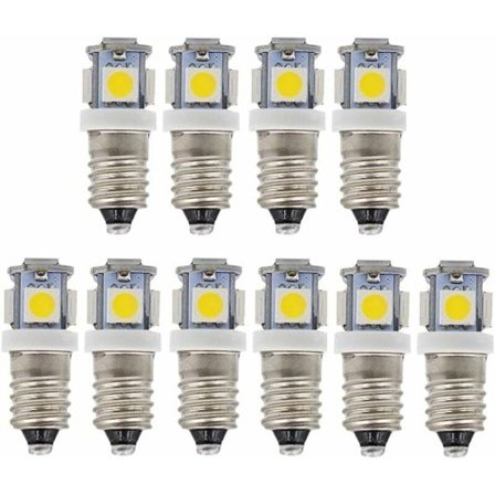 Pakke med 10 E10 12V LED-pærer, hvitt kaldt lys, 5SMD 0,5W 50LM KLB