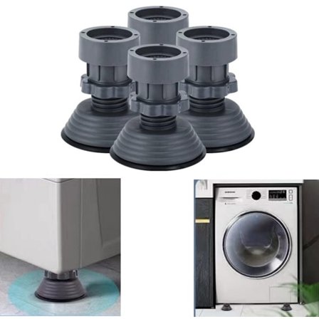 4-delt sæt - Støddæmper til vaskemaskine - Justerbar støddæmper - Højdeforøgende pude - Skridsikker - Sort