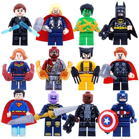 12-delt Marvel Super Heroes karakterserie mini byggekloss dukkesett, barnegave.