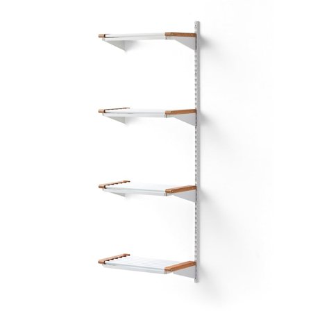 Skohylle JEPPE, 4 hyller, påbyggseksjon, H1790 B600 D300 mm, hvit/eik