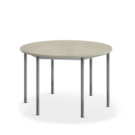 Tisch SONITUS, rund, Ø 1200x720 mm, Linoleum hellgrau, alugrau
