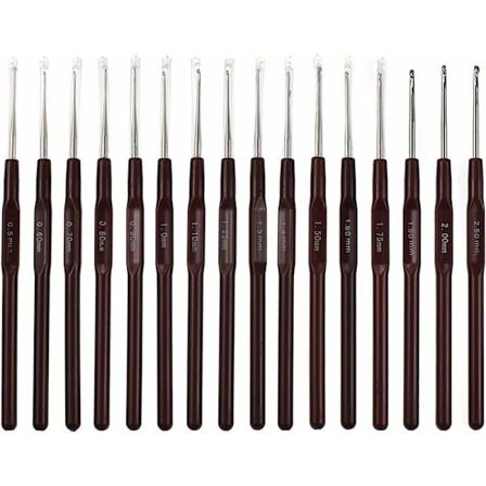 Katech 16 størrelser heklenåler, 0,5 mm-2,5 mm ergonomisk mykt grep aluminium heklenålsett, lette heklenåler for artritt-hender