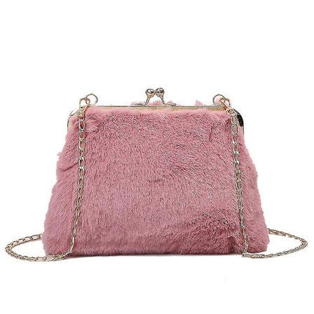 Pelslook-Taske Modekæde Taske Kiss Lock Crossbody Taske Vintage Aftentaske Til Kvinder (Pink) (1 stk)