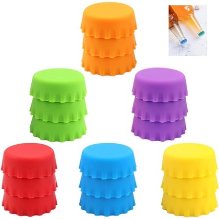 18-pack - Silikongummikorkar för flaskor - Återanvändbara ölflaskkorkar (Orange/Grön/Lila/Röd/Blå/Gul)