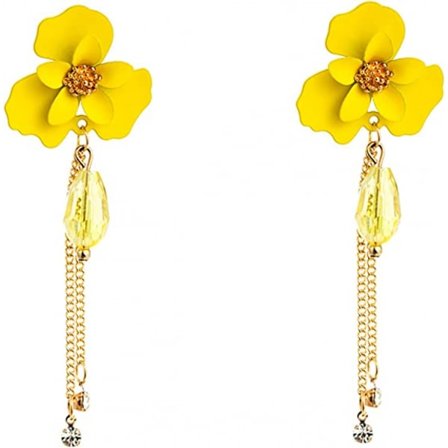 Kvinnors tofspendientes långa kedjepersonaliserade örhängen söta blomörhängen färgglada örhängen mode smycken (gul)