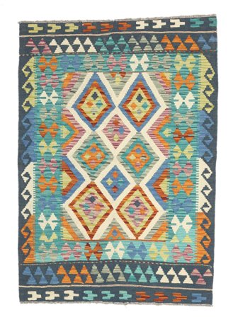 Kelim Afghan Old Style Vloerkleed 102X146 Donker Petrol/Groen Wol, Afghanistan