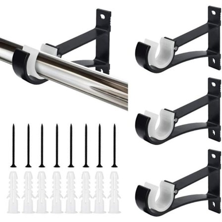 Gardinstångsfäste, gardinstångskrokbas, fästtillbehör - för 26-28 mm stång, svart, 4st