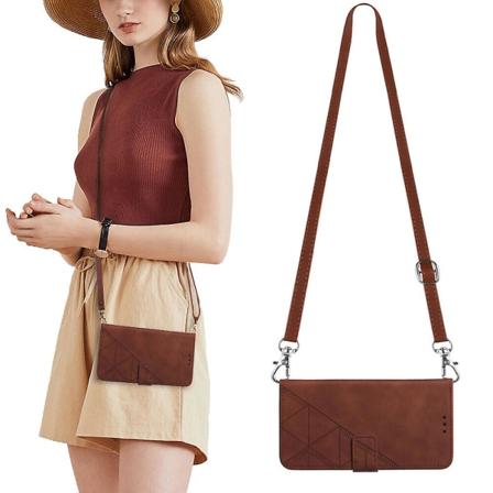 Etui til Samsung Galaxy S23 Ultra 5g med snor, crossbody-reim og lommebok i skinn med magnetisk lukking brown