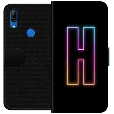 Yhteensopiva Lompakkokotelo Huawei Huawei P Smart Z Minimalistinen neonkirjain H väriä vaihtavassa valossa mustaa taustaa vasten modernilla typograf