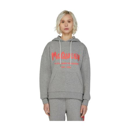 Alexander McQueen Graffiti Logo Print Hooded Sweatshirt Grå, Dame Sweatshirts