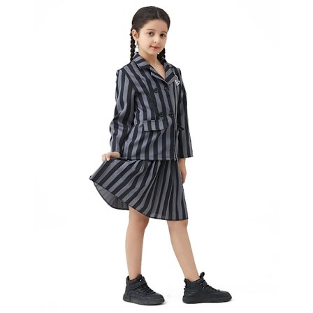 Onsdag Addams Costume Girl School Uniform Dress Suit for Kid