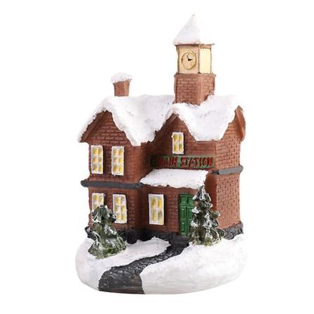 Lysstyrke LED Lys Op Mini Landsby Hus Scene Jul Dekoration Julepynt B