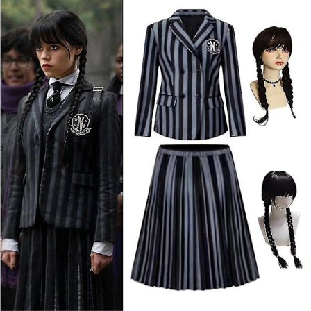 Wednesday Addams Jentebarn Kostyme Parukk Fancy Up Kostyme Rollespill Drakt