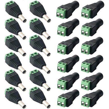 24 stk Professionelle DC-stik, Tønde 12V DC Strøm Jack Stik Adapter, 12 Par 2-polet Han-stik & Hun-stik Sæt, til CCTV Kamera LED-strimler