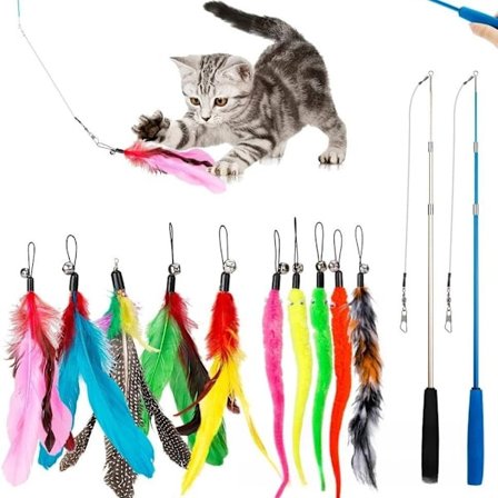Kattleksaker - Hopfällbar Tunnel, Fjäderpinne, Boll & Fjäder-möss för Innekatter & Valpar 10 st
