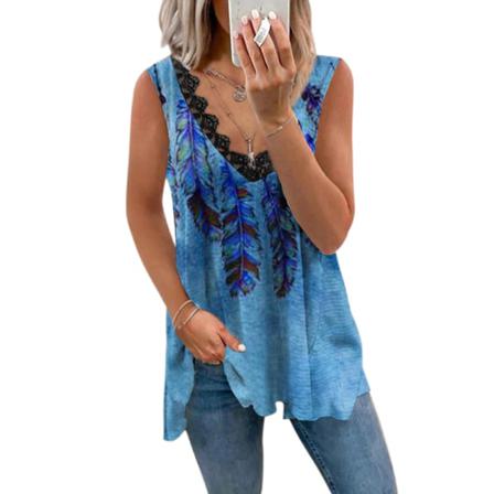 Spetssömmar Ärmlös Lös Topp