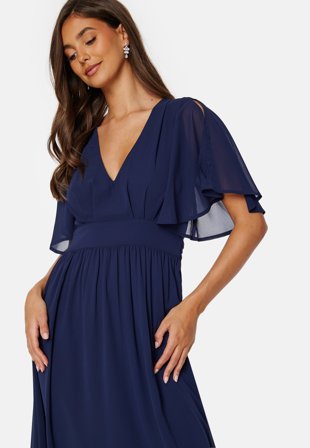 Bubbleroom Occasion - Butterfly Sleeve Midi Dress - Navy