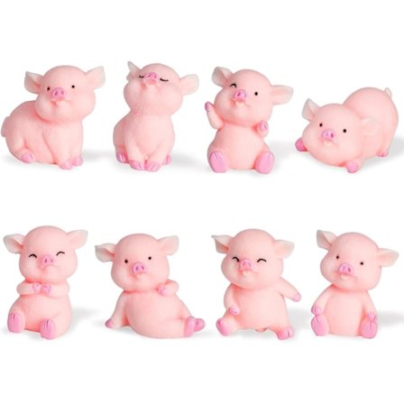 8 st Miniatyr Gris Figurer, Gris Tårtdekoration Cupcake Topper Gris Tårtdekorationer för Barn Födelsedag Baby Shower Gris Tema