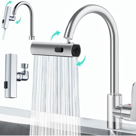 (Money)Vesiputous Keittiöhana - CALDION - 360° Kääntyvä - 3 Tilaa - Valkoinen/Hopea