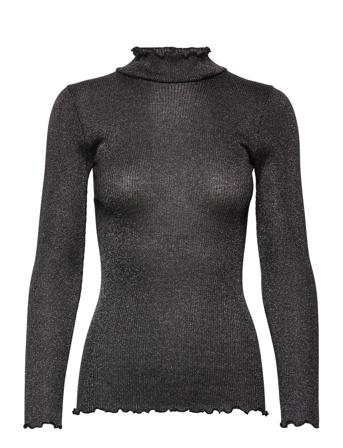 Cotton T-Shirt W/ Lurex T-shirts & Tops Long-sleeved Musta Rosemunde