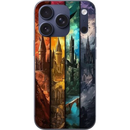 Kompatibel Mobilcover til Apple Apple iPhone 17 Pro Fire magiske slotte i forskellige elementfarver, episk fantasykunst med ild vand luft og mørke i