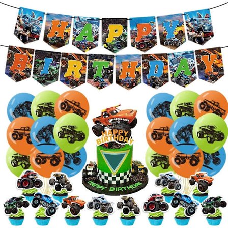 Heytea Monster Truck Fødselsdagsfest Tilbehør, Monster Truck Fest Balloner, Monster Truck Fødselsdagsfest Dekorationer