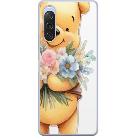 Yhteensopiva Puhelinkuori Sony Xperia 10 V Nalle Puh kukkien kanssa - klassinen lasten suosikki kukkivassa keväisympäristössä