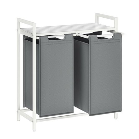 Tvättkorg med 2 fack och hylla - Vit/Grå