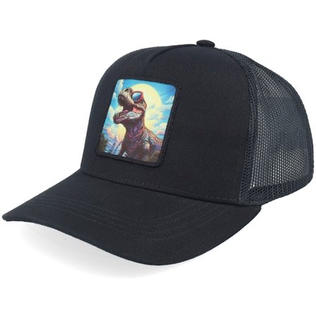 Kiddo Cap - Zwart trucker Cap - Kids T-rex With Sun Glasses Patch Black Trucker @ Hatstore