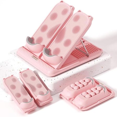 3-i-1 Multifunktionell Portabel Vadsträckbräda Fotstöd Under Skrivbord med Massage Justerbar Lutningsbräda 12 Nivåer 204 kg Lastkapacitet Rosa