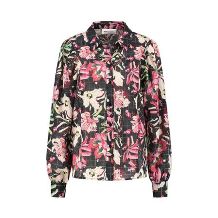 Pom Amsterdam - Blouse - Flower Blaze Anthracite Shine , Roze , Dames , Maat: XL