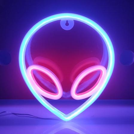 Alien Neon-kyltti, USB- tai 3-AA-paristokäyttöinen neonvalo, LED-pöytäkoriste, makuuhuoneen seinäkoriste, syntymäpäivälahja (sininen+pinkki)