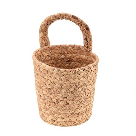 Käsinpunottu meriruohokori, vesihyasintti-säilytyskorit kahvoilla, riippuva kasvisäilytyskori ja pientavaroiden järjestelijä