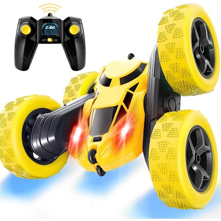 Fjernstyret bil, 2.4GHz dobbeltsidet 360 ° roterende fjernstyret sporvogn med forlygter, 4WD offroad drift fjernstyret racerbil