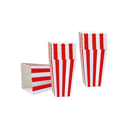 50 st Popcorn Favoritaskar, Randiga Popcornaskar i Papper Godisbehållare i Kartong för Födelsedagstema Fester Film