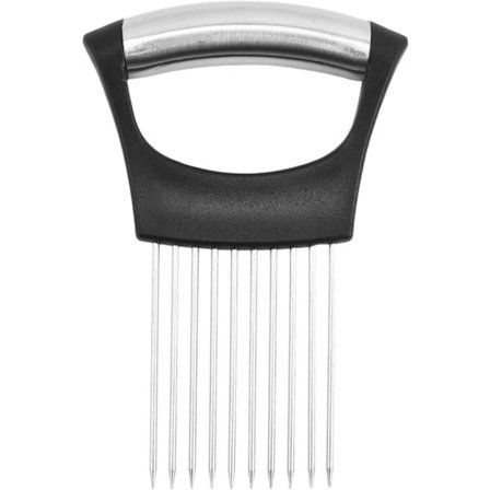 Løgskærerholder, kartoffelskærer, tomatskærer, kødhakker, kødmørnernål, hjælper til madskæring, køkkenredskab