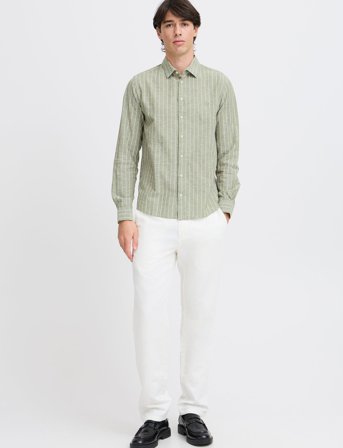 Casual Friday Cfandré Ls Wide Stripe Linen Mix Sh - Green - XL